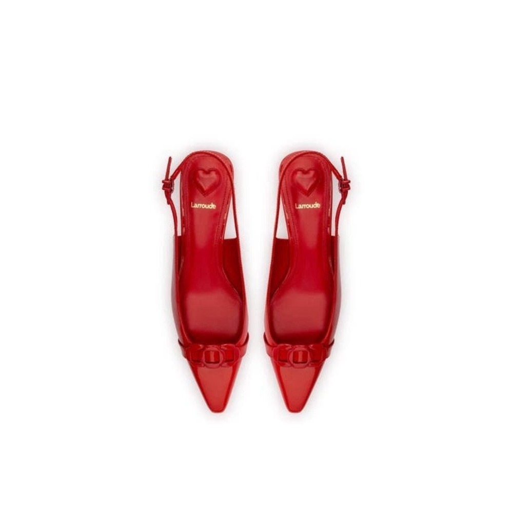 NWOB Larroude Red Patent Leather Franca Kitten Slingback Heel Sz 7 Coquette